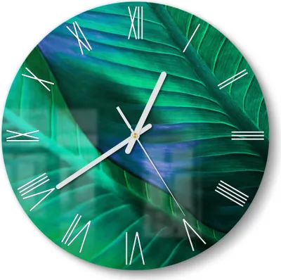 Produktbild von DEQORI Glasuhr Ø30 cm Römisch 'Tropenblattstruktur' Wanduhr Glas Uhr Design leise