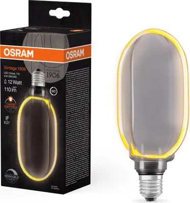Image de OSRAM VINTAGE 1906 : Ampoule LED classique en forme de globe, avec filament en forme de "O", en verre sans plomb, finition fumée, 4 W (équivalent à 12 W), 110 lm, lumière blanc chaud, 1800 K, gradable, 25000 heures
