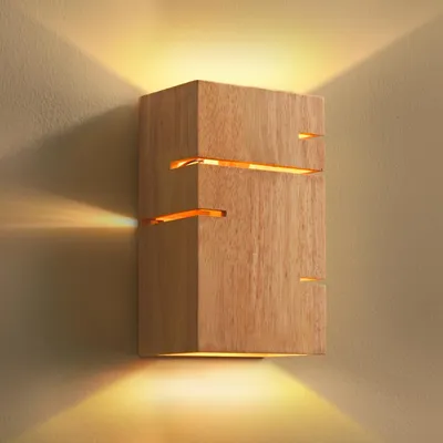 Imagen del producto de Lámpara de pared de madera para interior, casquillo E27, estilo vintage, con dos luces