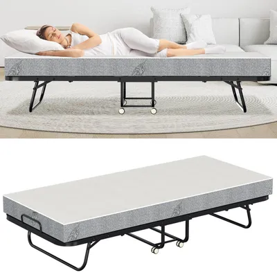Produktbild von Hengda 90x200cm Gästebett Klappbett mit Matratze und Schutzhülle bis 150kg, auf Rädern