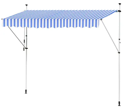 Produktbild von Markise Klemmmarkise Einziehbar Balkonmarkise Gelenkmarkise Sonnenschutz Manuell Kurbel Blau Weiß 350 cm Kingpower