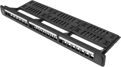 Produktbild von Patch panel, Lanberg patch panel pusty 24 porty 1U z organizerem na moduły Keystone, kolor czarny