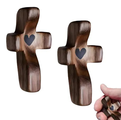 Holzkreuz mit Schnitzerei, 2 Stück, 51 x 25 mm, Handkreuz