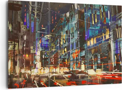 Produktbild von Bild auf Leinwand - Leinwandbild - Stadt Nacht Straße - 165x110cm - Wand Bild - Wanddeko - Leinwanddruck - Bilder - Kunstdruck - Wanddekoration - Leinwand bilder - Wandkunst - CE165x110-3787