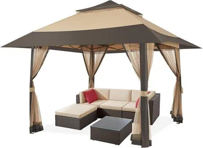 Produktbild von Gartenpavillon 4x4 m mit Gitterseitenwänden und Doppel-Dach - Wasserfest und stabil Partyzelt