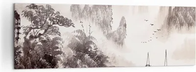 Produktbild von Bild auf Leinwand - Leinwandbild - Einteilig - Chinesisch Landschaft Aquarell - 160x50cm - Wand Bild - Wanddeko - Wandbilder - Leinwanddruck - Bilder - Wanddekoration - Leinwand bilder - AB160x50-4265