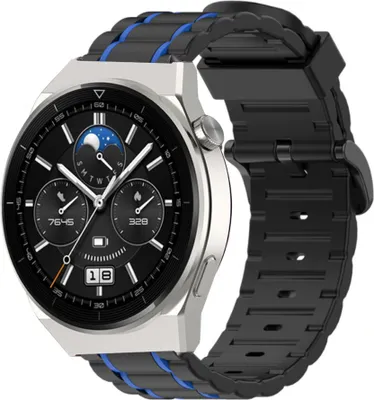 Produktbild von Strap-it Huawei Watch GT 3 Pro 46mm Sportschnallenarmband (Schwarz/Blau)