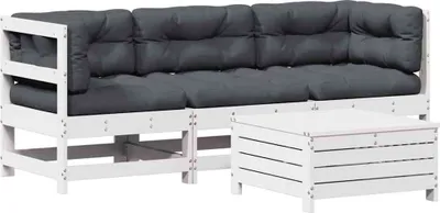 Produktbild von vidaXL 4-tlg. Garten-Lounge-Set mit Kissen Weiß Massivholz Kiefer