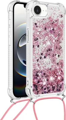 Produktbild von iPhone 16e / 17e Hülle - Coverup Liquid Glitzer Back Cover mit Handykette - Roségold