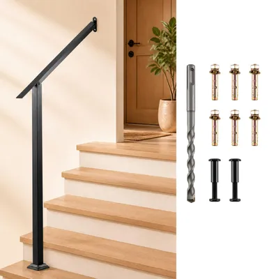 Produktbild von KOMFOTTEU 4-Stufen Handlauf, Treppengeländer aus verzinktes kaltgewalztes Metall mit flexiblem Winkelverstellung,Eingangsgeländer inkl. Montagematerial für Innen- und Außenbereich, Schwarz
