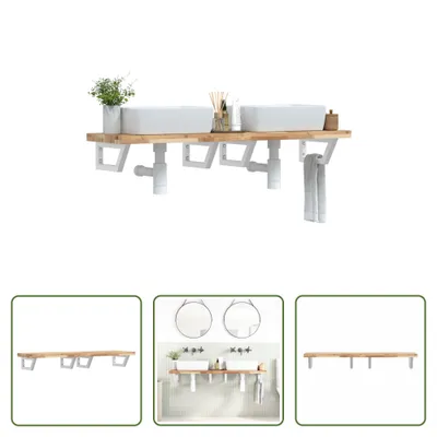 Image de The Living Store Étagère de lavabo murale en acier et acacia