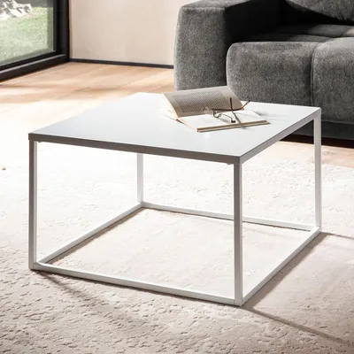 Produktbild von WOHNLING Couchtisch 60x60x40 cm Metall Wohnzimmertisch Industrial Weiß Sofatisch Quadratisch Loungetisch Kaffeetisch Stahl Beistelltisch Quadratisch