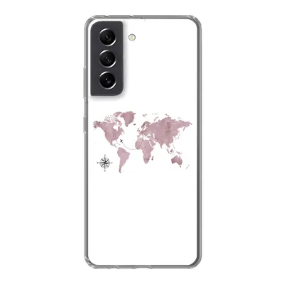 Produktbild von MuchoWow® Handyhülle Schutzhülle Hülle für Samsung Galaxy S21 FE Weltkarte - Rosa - Flugzeug Silikon Softcase Handy Hülle - Mobiltelefonhülle