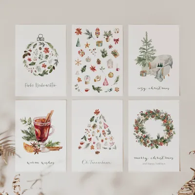 Produktbild von 6er Set Klappkarten Weihnachten A6 auf Strukturpapier - bunt