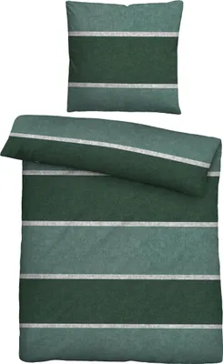 Produktbild von biberna Melange-Flanell Bettwäsche 0840506 BLOCKSTREIFEN color: dunkelgrün, size: 1x 155x220 cm + 1x 80x80 cm