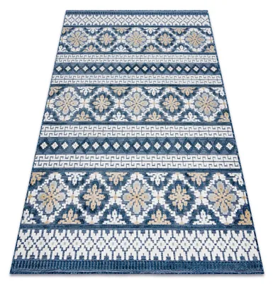Produktbild von Teppich Strukturell BOTANIC 65252 Boho, flach gewebt für Balkon, Terrasse - dunkelblau Blau 157x220 cm