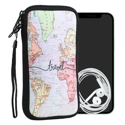 Produktbild von kwmobile Handytasche für Smartphones XL - 6,7/6,8" - Neopren Handy Tasche Hülle Cover Case Schutzhülle - Travel Schriftzug Schwarz Mehrfarbig - 17,2 x