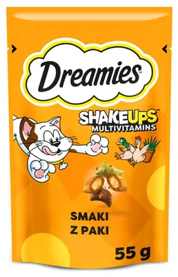 Produktbild von Dreamies Shake Ups Multivitamin-Leckerlis für Katzen, 55 g, mit Huhn, Ente und Katzenminze