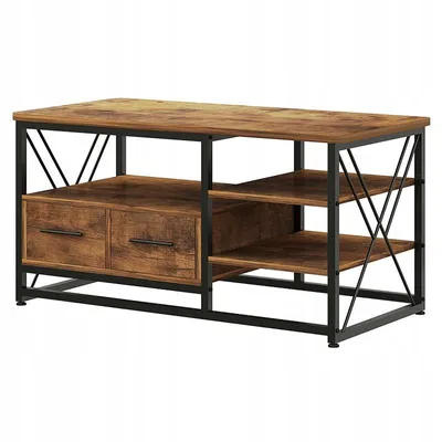 Zdjęcie produktu dla Stolik Kawowy Rustykalny Brąz Do Salonu Loft Z Szufladami I Półkami 100 Cm