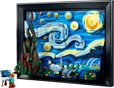 Produktbild von LEGO Ideas Vincent van Gogh – Sternennacht kreatives Bastelset für Erwachsene, einzigartige 3D-Wanddeko mit Künstler-Minifigur 21333