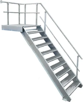Produktbild von 9 Stufen + Podest Stahltreppe mit Geländer rechts / Stufenbreite 100cm / Geschosshöhe 150-200cm