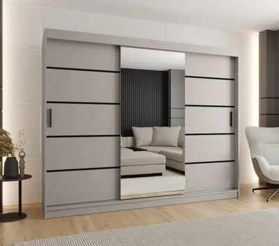 Obrázek produktu pro Široká šatní skříň 250 cm CASANDRA se zrcadlem - kašmír / černá