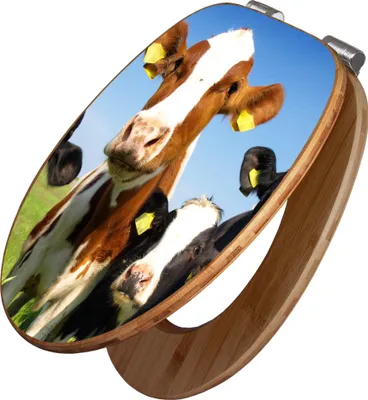 Zdjęcie produktu dla banjado Design deska sedesowa bamboo soft close - krowy - deska sedesowa z funkcją miękkiego zamykania drewno/wysokiej jakości bambusowa deska sedesowa/deska sedesowa do wszystkich popularnych toalet [TDB2 10225]