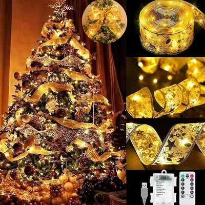 Produktbild von 10 m Weihnachtsbandlichter, LED-Weihnachtslichter, Weihnachtslichterkette, 8 Modi, Fernbedienung, für Feiertage, Partys, Hochzeiten, Goldband/Warmweiß