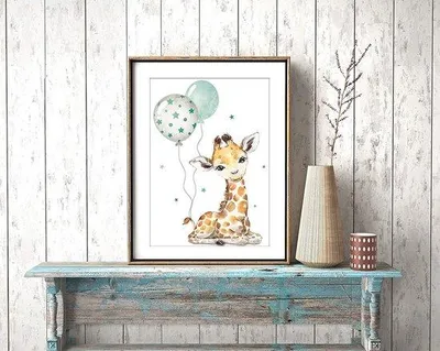 Produktbild von Kinderzimmerposter, rote und graue Dekoration, Luftballon, Tierbilder, Mädchenzimmer, Safari-Jungle-Poster