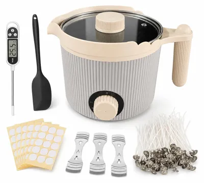 Produktbild von Wachsschmelztopf Set für Kerzen selber machen, Wachsschmelzer mit Thermometer, Rührlöffel und Kerzenzubehör, 225W/450W für DIY Duftkerzen und Basteln Zuhause