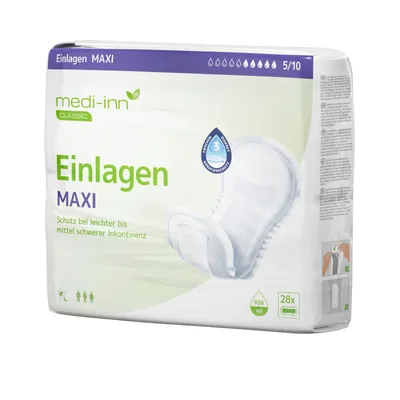 Produktbild von Medi-Inn Inkontinenz-Einlagen MAXI, 5 Tropfen, Unisex-Passform, weiß (1 x 28 Stück)