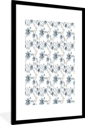Produktbild von MuchoWow® MuchoWow® Gerahmtes Poster Blumen - Blau - Pflanzen 60x90 cm - Poster mit zchwarzem Bilderrahmen - Dekoration - Wandposter Wohnzimmer - Hochwertig