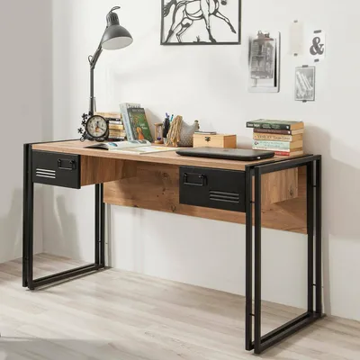 Produktbild von Schreibtisch Dbonifaz, Mehrzweckschreibtisch, Bürotisch für PC, Eckschreibtisch, 139x60h75 cm, Eiche und Schwarz