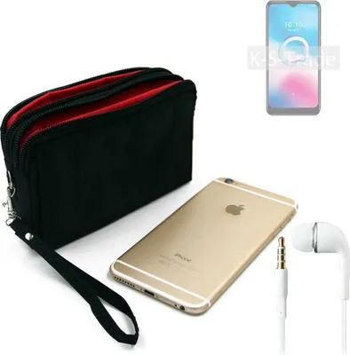 Produktbild von TOP SET kompatibel mit Alcatel 3L (2020) Handy Hülle Gürteltasche schwarz + Kopfhörer Travel Bag Travel-Case mit Diebstahlschutz praktische Schutz