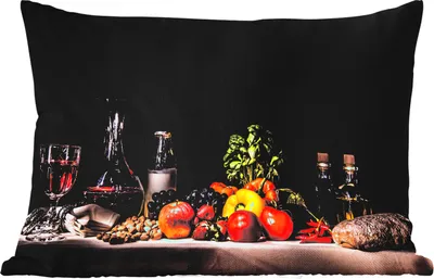 Produktbild von MuchoWow® Outdoor Kissen - Stilleben - Essen - Trinken - Obst - Schwarz - 50x30 cm - Wetterfest - Lounge Kissen - Sofa kissen - Wohnzimmer Dekoration