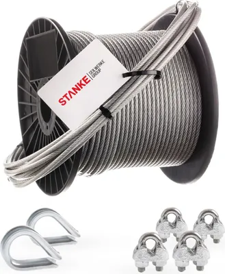 Produktbild von Seilwerk STANKE Rankhilfe PVC Drahtseil ummantelt verzinkt 200m Stahlseil 3mm 6x7, 2x Kausche, 4x Bügelformklemme - SET 1