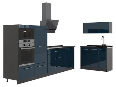 Obrázok produktu pre Kuchyňa Vicco Fame-Line Tmavo modrá vysoký lesk/antracitová 380 cm bez pracovnej dosky, Model 64071