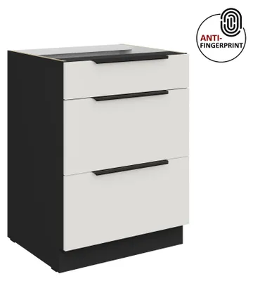 Produktbild von Küchen Unterschrank 60 cm Küche ARIA Weiss ultra matt + Schwarz matt, hochwertige Fronten mit Anti Fingerprint Beschichtung, Soft-Close Küchenzeile Küchenblock
