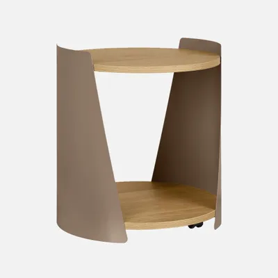 Immagine prodotto di Tavolino e comodino in metallo curvato e legno con ruote, Marrone