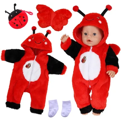 Produktbild von Puppenkleidung Puppenoutfit Puppen-Set - Jumpsuit mit Marienkäferflügeln - Weiße Socken - Für Puppen 40,6 bis 45,7 cm