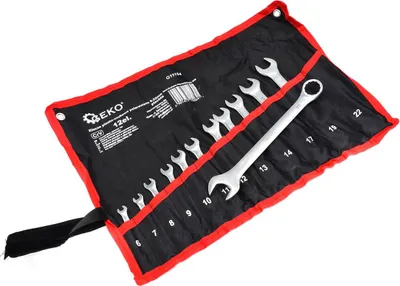 Produktbild von Poliertes 12-Teiliges Ringschlüssel- Und Maulschlüssel-Set, 6-22 Mm, Crv-Stahl, Mit Strapazierfähiger Aufbewahrungstasche Und Wandmontageoption