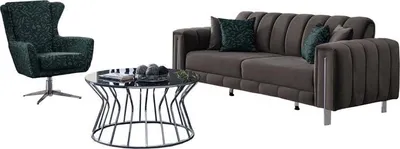 Zdjęcie produktu dla Nowoczesny zestaw wypoczynkowy sofa 3-osobowa fotel szary zielony tkanina salon