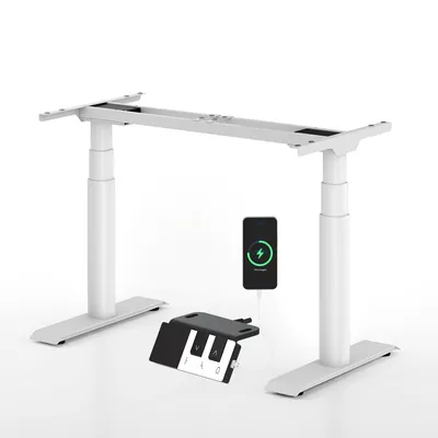Obrázek produktu pro FLEXISPOT CylineX Pro – elektricky výškově nastavitelný stůl, oválný design nohou, nosnost 200 kg, dvojitý motor, ovládací panel s klávesami jako na klavíru, bílá barva