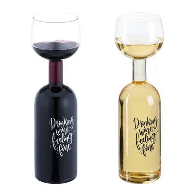 Produktbild von Relaxdays Weinflasche Glas, XL Weinglas mit Spruch, Fun Geschenk für Weinliebhaber, Weinflaschenglas 750 ml, transparent