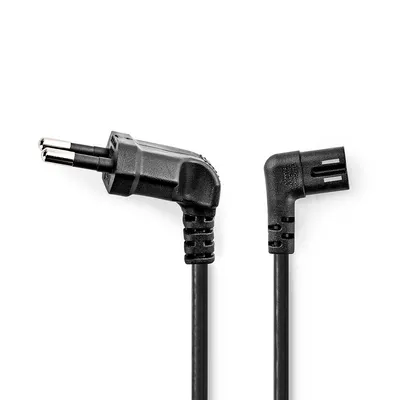 Produktbild von Nedis Stromkabel | Euro Male | IEC-320-C7 | abgewinkelt | links abgewinkelt | Vernickelt | 2.00 m | 2.00 m | flach | PVC | Schwarz | Plastikbeutel NE550685053