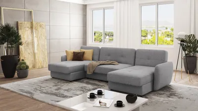 Produktbild von S-STYLE MÖBEL - Lento Wohnlandschaft mit Schlaffunktion und Bettkasten aus Grau Luxusmicrofaser, B/T/H: 311 cm/ 147 cm/ 83 cm