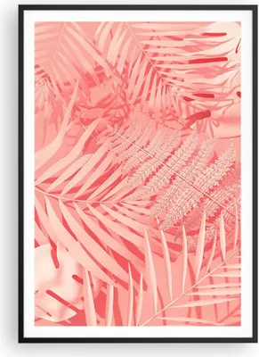 Produktbild von Gerahmtes Poster - Schwarzer Rahmen - Rosa Blätter Palmen - 70x100 cm - Wand Bild - Wanddeko - Wandbilder - Kunstposter - Wandposter - Bilderrahmen - Bilder - Kunstdruck - P2BPA70x100-4745