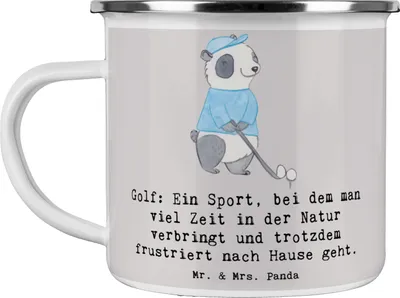 Produktbild von Mr. & Mrs. Panda Emaille Tasse Golf Erlebnis - Grau Pastell - Geschenk, Sportler, Sport, Leidenschaft, Humor, Teamsport, Pitchen, Teetasse, Pott, Haferl, Herausforderung
