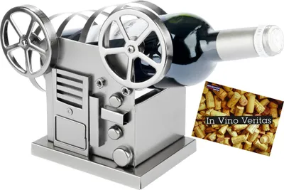 Produktbild von BRUBAKER Weinflaschenhalter Filmprojektor - Kino Flaschenhalter - Wein Geschenk für Kino-Date oder Gutscheine - Flaschenständer mit Geschenkkarte
