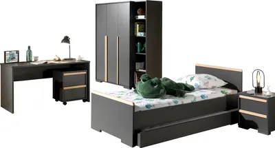 Produktbild von Jugendzimmer-Set >LONDON< in Anthrazit/Buche - 97x76,1x205cm (BxHxT)